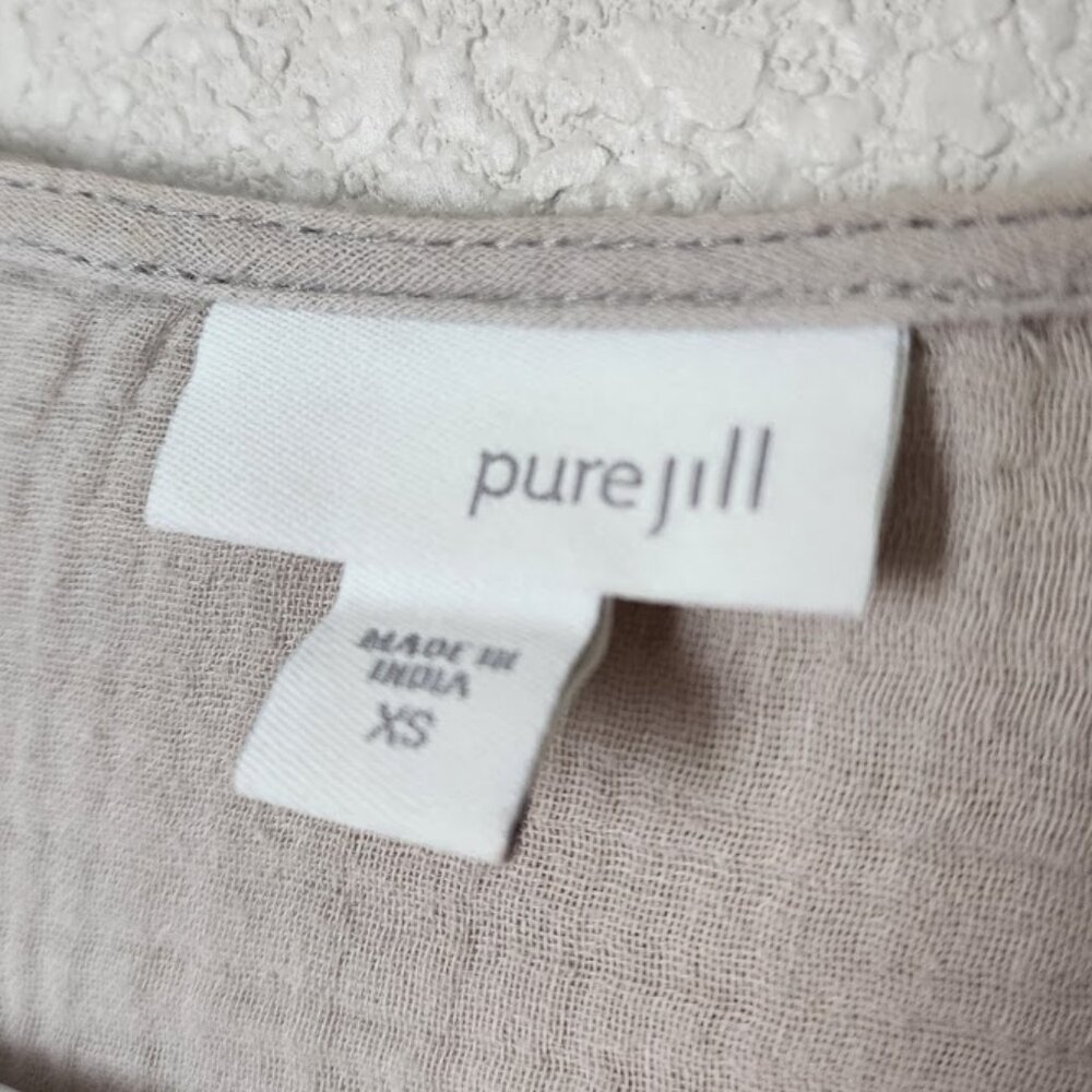 PURE JILL by J.JILL Gauze Cotton Tunic Top Button Front 3/4 Sleeve in Dove XS - Picture 5 of 6